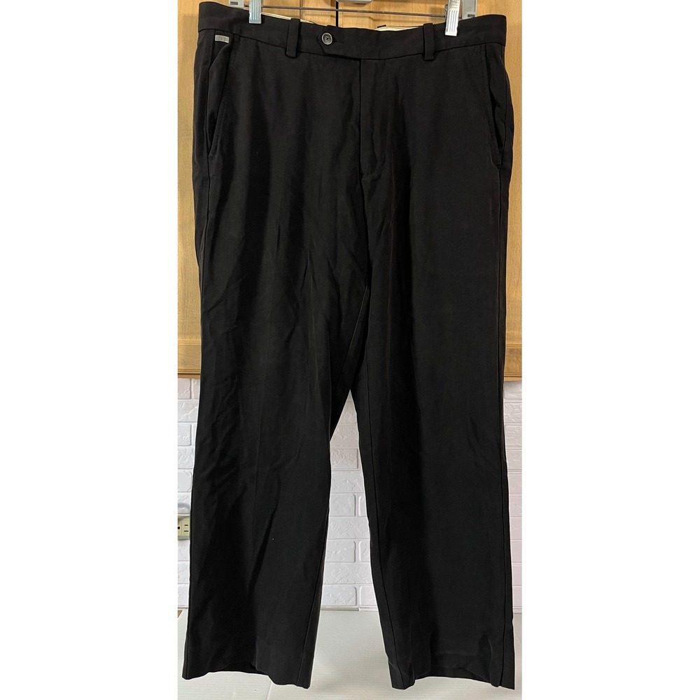 Tommy Bahama Trousers Mens 34x30 Black Silk Cotton Herringbone Dress Pants